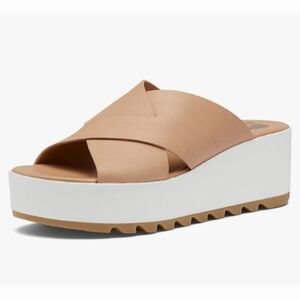 Sorel Cameron Criss Cross Wedge Platform Sandal Shoe Size 8.5 Honest Beige